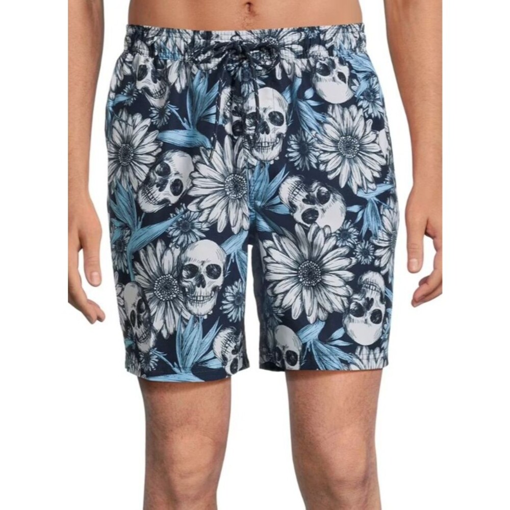 Hawaiian Skeleton Face Men's Large Swim Trunks Board Shorts 7 Inch Inseam NEW